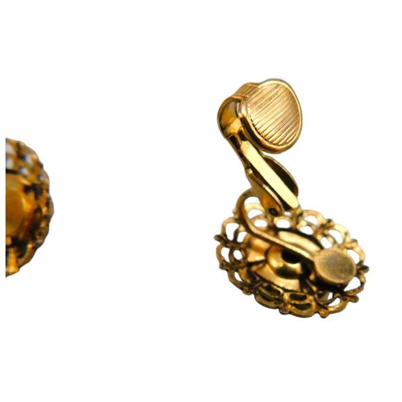 Vintage Clip On Agate Earrings Green Clustered Chips Filigree Gold Tone - Picture 5 of 11
